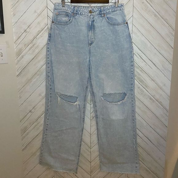 Garage Denim - Garage denim high waist wide leg distressed light wash jeans